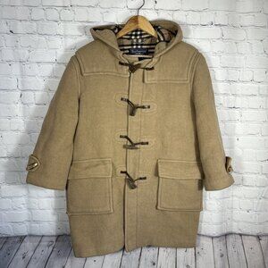 Burberry Duffle Toggle Coat Jacket Nova Check Lining Wool Hooded Preppy READ